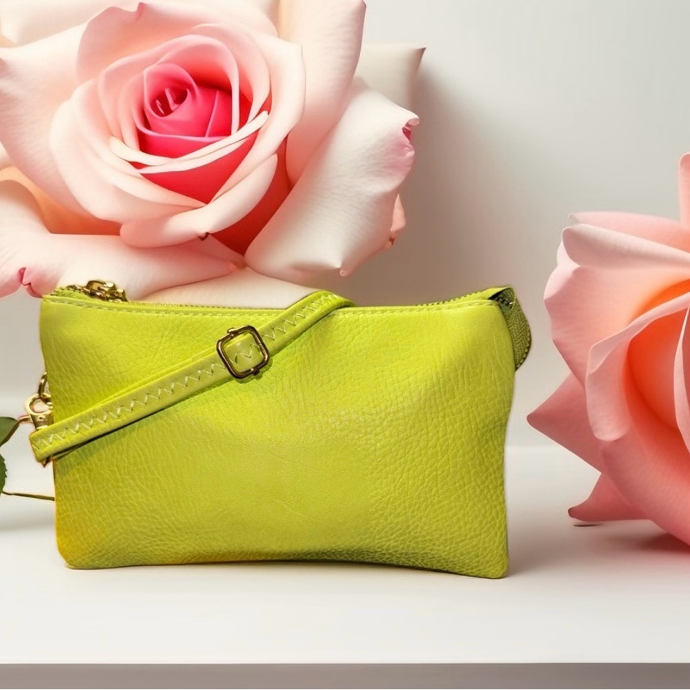 Elegant Lime Green PU Leather Crossbody Bag Multi-Compartments Organizer